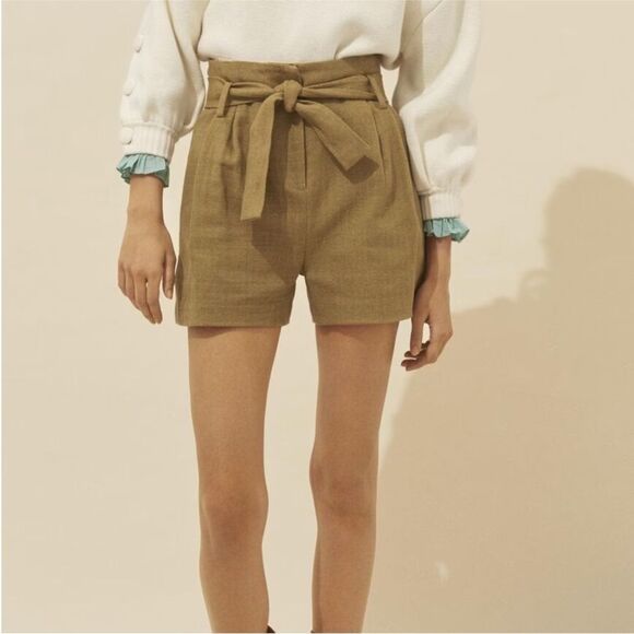 BA&SH | NEW The Nyle Tan High-Waisted Shorts with Belt Women’s Size X-Small - Picture 2 of 15